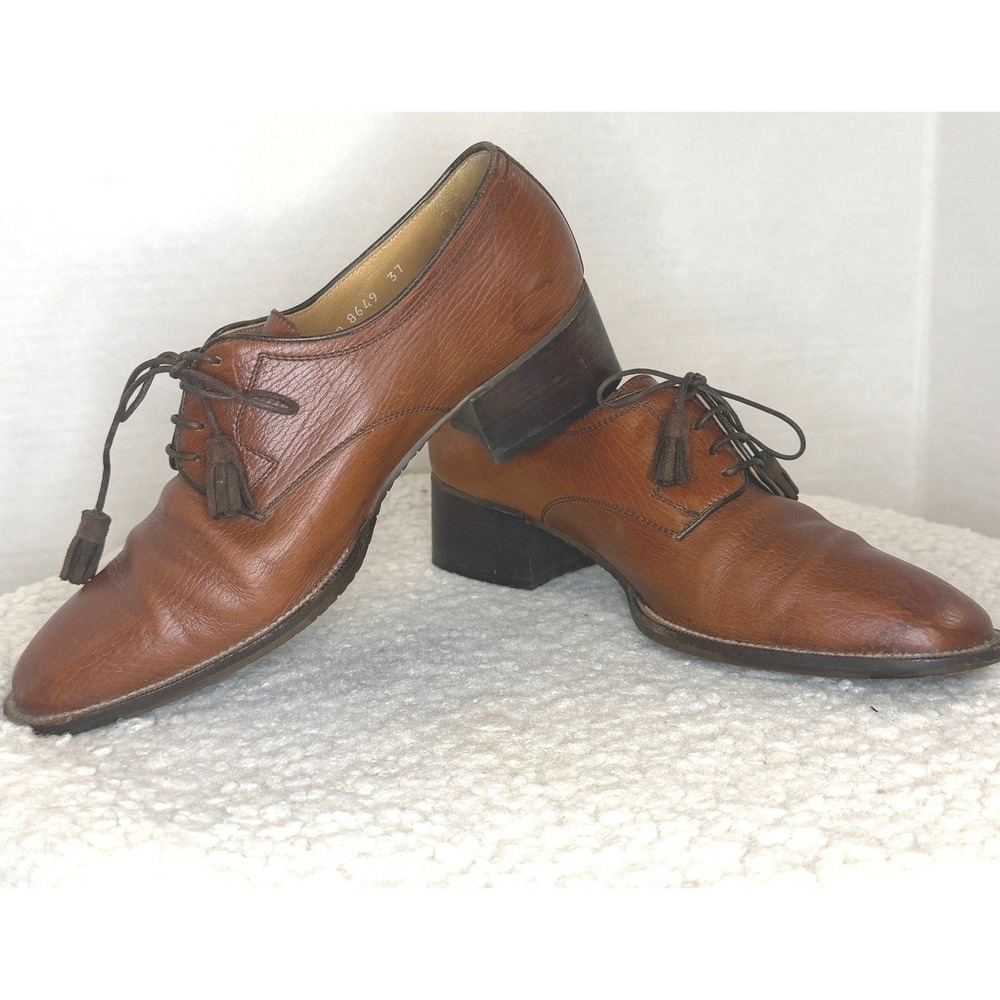 Vintage Italian Leather Womans Oxford Shoes Derby Tassel Academia Equestrian 6.5 - Picture 4 of 16